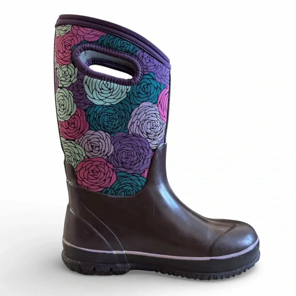 Bogs Classic Rosey Kids Waterproof Snow Boots Warm Insulated Floral Purple 4